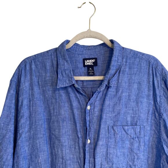 Lands End Blue Traditional Fit Linen Short Sleeve Classic Button Down Shirt XL - Picture 5 of 16